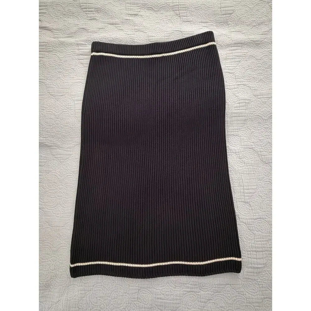 Karl Lagerfeld Skirt Womens 36 Small Pencil Knit Navy Designer Italy VTG 90s Y2K